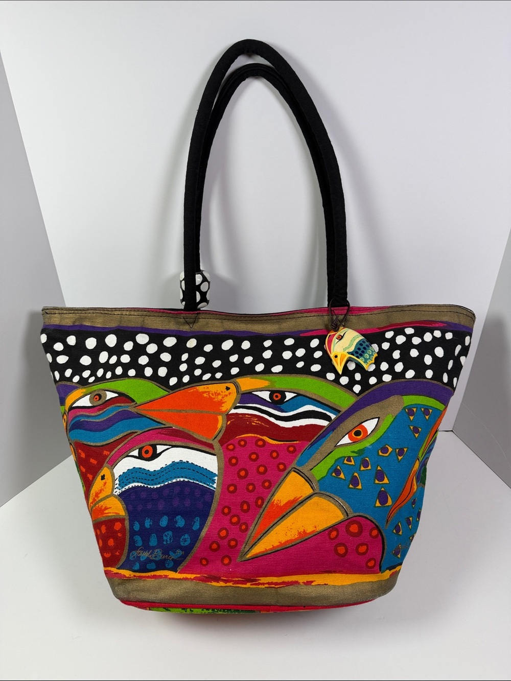 NWOT Laurel Burch Tropical Birds Designer Artisan Zip TOTE Whimsical Beach BAG